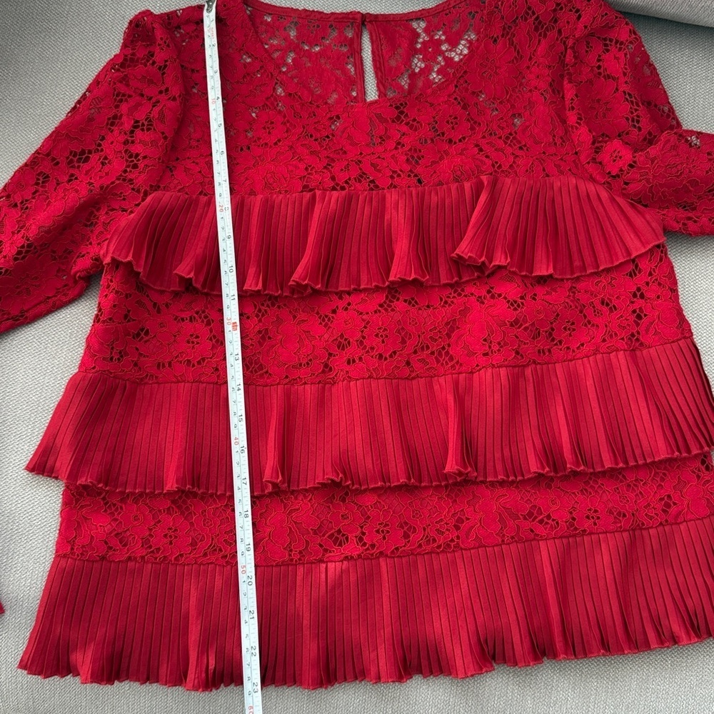 J. Crew Red Lace Blouse with Ruffle Details - Picture 7 of 10